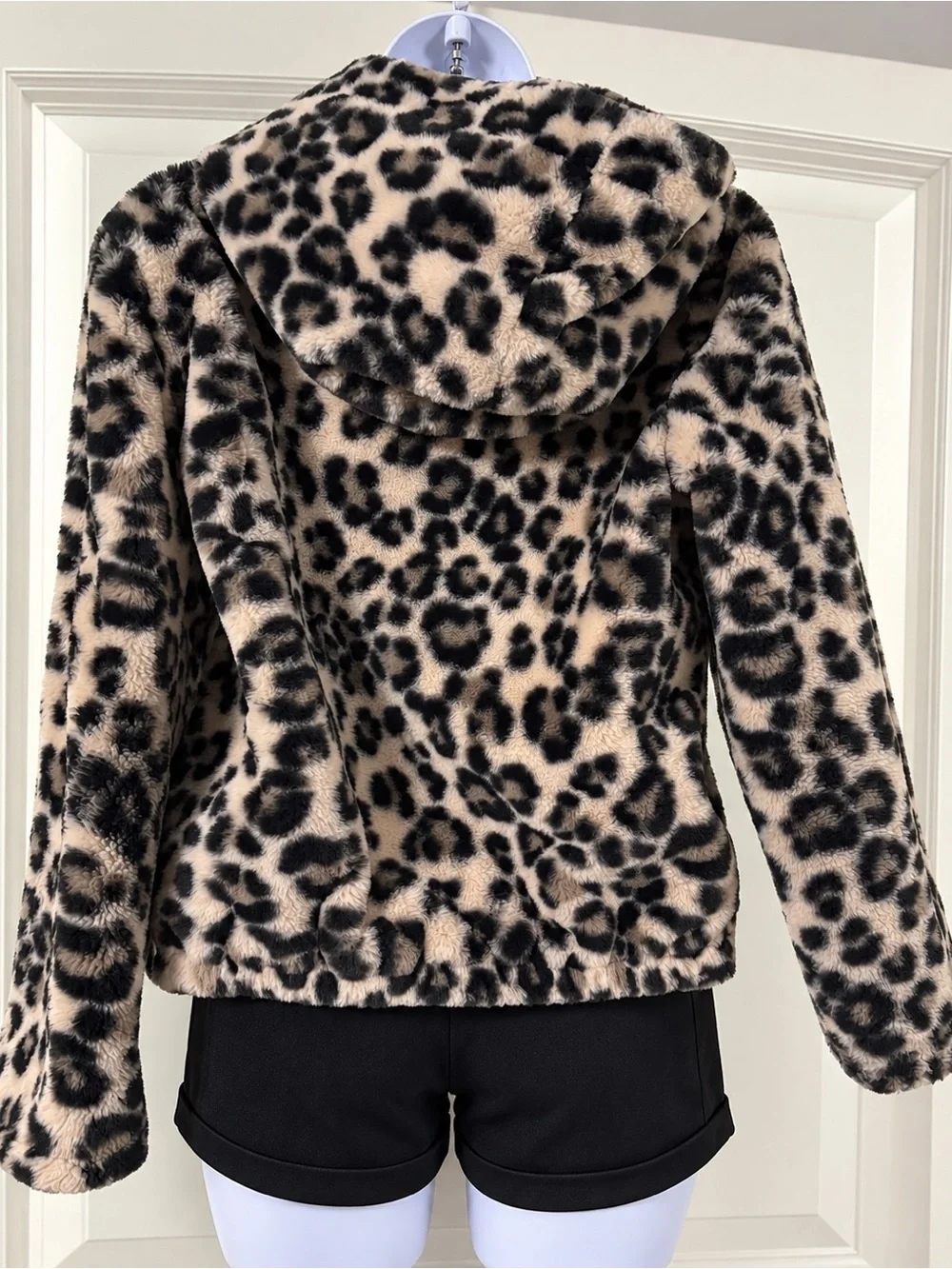 Girl’s Old Navy Beige and Black Faux Fur Leopard Zip Hoodie